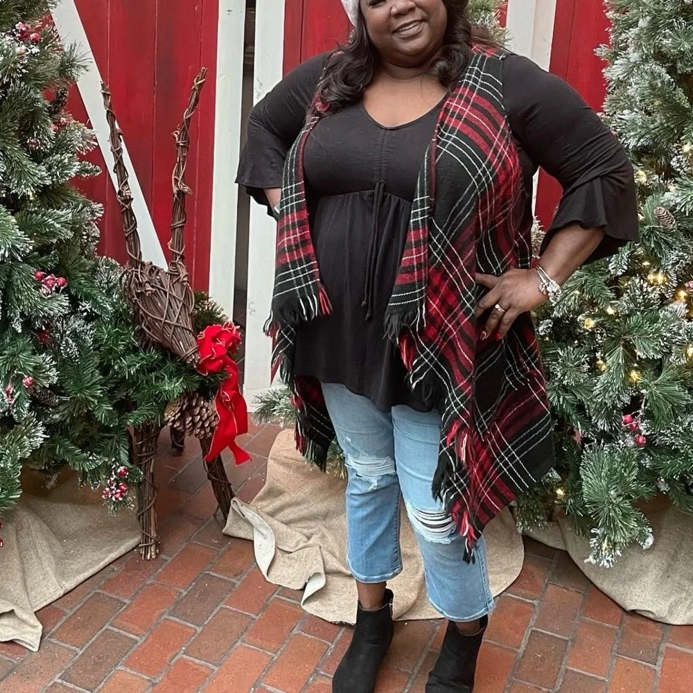 Plaid Vest with Fringes